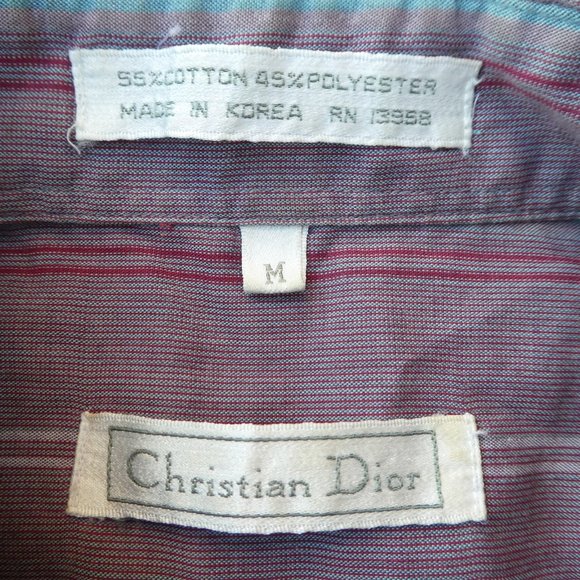 Christian Dior Vintage 70s 80s Shirt Button Front Striped Mother of Pearl Button - Picture 6 of 7